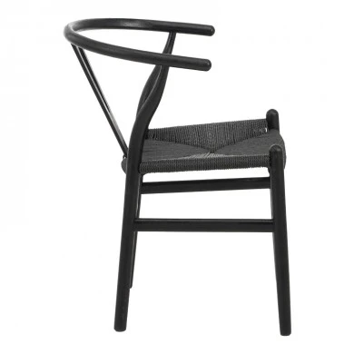 Wishbone chair pakoworld rubberwood-rope in black shade 53.5x57x74cm