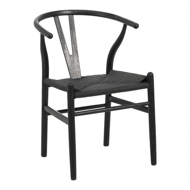 Wishbone chair pakoworld rubberwood-rope in black shade 60x51x80cm