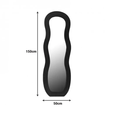 Mirror Glinde Inart velvet in black color 90x3.5x150cm