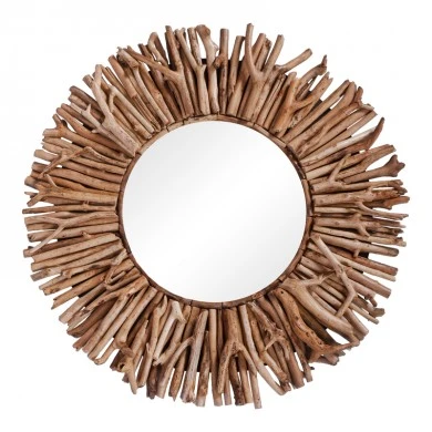 Mirror Grazzy Inart arum wood in natural shade Φ70x8cm