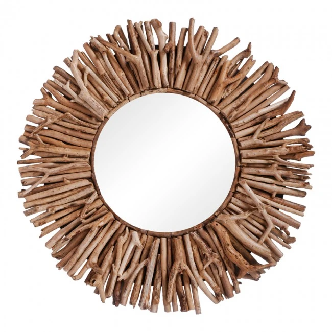 Mirror Grazzy Inart arum wood in natural shade Φ70x8cm