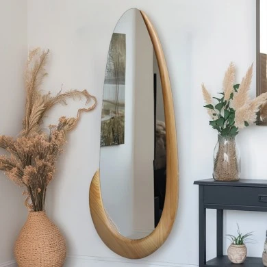 Oval mirror Marly pakoworld mdf in natural shade 50.5x4x127cm