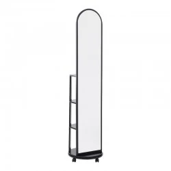 Καθρέπτης τροχήλατος Espero pakoworld mdf με ράφια σε μαύρη απόχρωση Φ34x170εκ