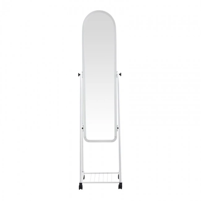 Lomna pakoworld pp-metal wheeled mirror with shelf in white shade 38.5x37.5x160cm