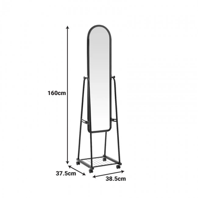 Lomna pakoworld pp-metal wheeled mirror with shelf in white shade 38.5x37.5x160cm