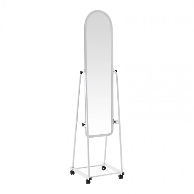 Lomna pakoworld pp-metal wheeled mirror with shelf in white shade 38.5x37.5x160cm