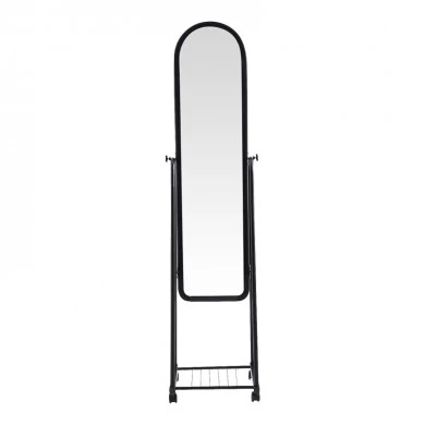 Lomna pakoworld pp-metal wheeled mirror with shelf in black shade 38.5x37.5x160cm