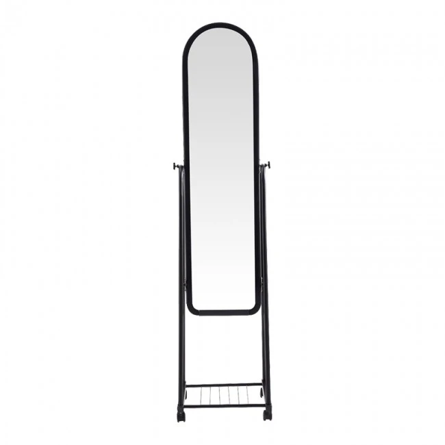 Lomna pakoworld pp-metal wheeled mirror with shelf in black shade 38.5x37.5x160cm