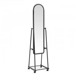 Lomna pakoworld pp-metal wheeled mirror with shelf in black shade 38.5x37.5x160cm