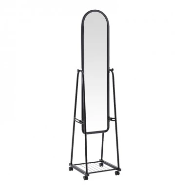Lomna pakoworld pp-metal wheeled mirror with shelf in black shade 38.5x37.5x160cm