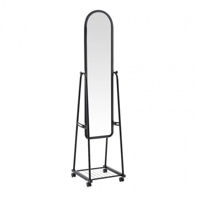Lomna pakoworld pp-metal wheeled mirror with shelf in black shade 38.5x37.5x160cm