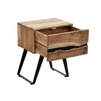 Imena bedside table pakoworld solid Acacia wood in natural shade with black metal legs 45x35x56cm