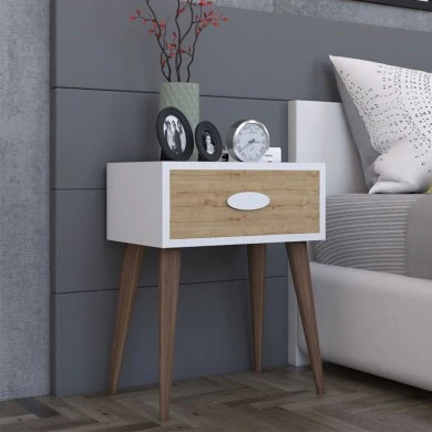 Nightstand Labow pakoworld with a drawer walnut-white-sonoma 45x30x57.5cm