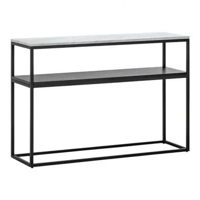 Castel I pakoworld console in white marble look - black metal 120x35x80cm