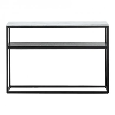 Castel I pakoworld console in white marble look - black metal 120x35x80cm