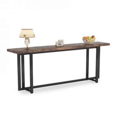 Console Dice pakoworld solid pine wood walnut-black 150x30x90cm
