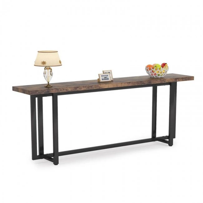 Console Dice pakoworld solid pine wood walnut-black 150x30x90cm