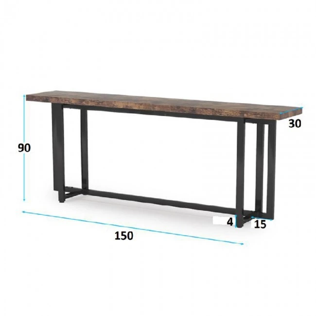 Console Dice pakoworld solid pine wood walnut-black 150x30x90cm