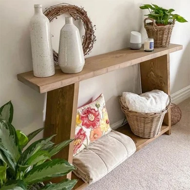 Console Edgar pakoworld natural pine wood 30mm walnut 139x29x90cm