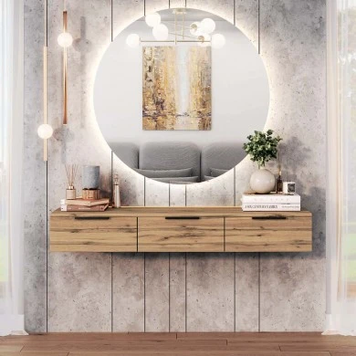 Console table with 3 drawers Doha pakoworld  in black and oak color 120x39x22cm