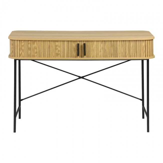 Console Scandi pakoworld MDF/Metal in natural color with black metal legs 120x60x76.5cm