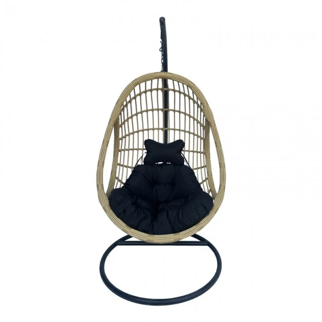 Cungo pakoworld swing nest with black metal base - beige pe rattan with black cushions 125x105x195cm