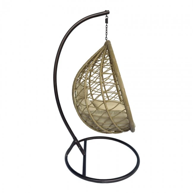 Lyere pakoworld swing nest with brown metal base with beige pe rattan 120x108x195cm