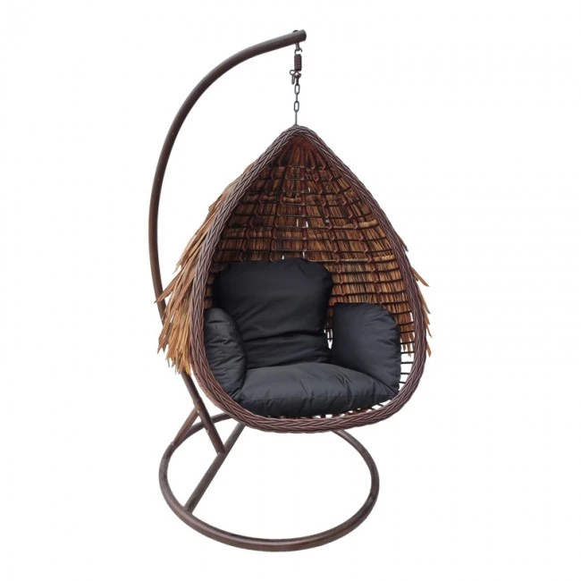 Varur pakoworld swing nest with brown metal base - pe rattan in brown- black color 120x105x195cm