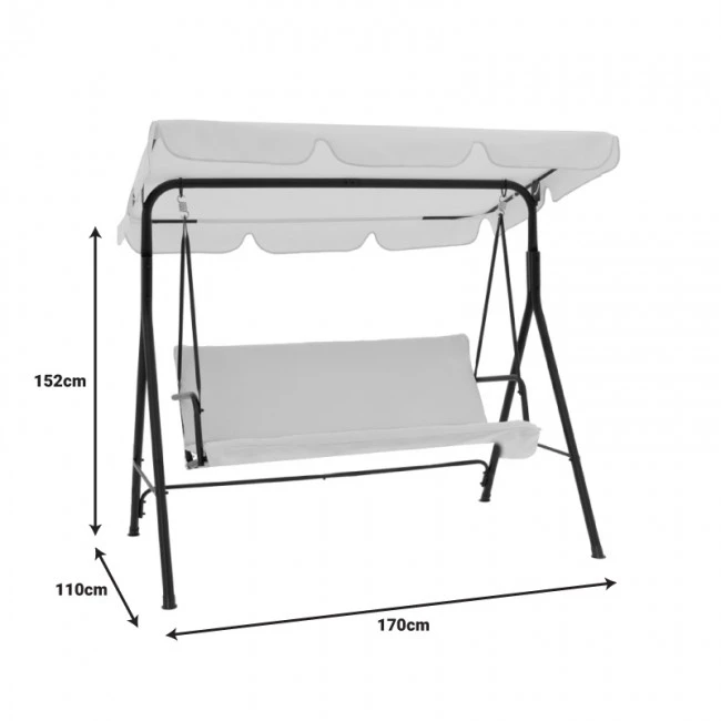 Globo pakoworld garden swing metal black-fabric grey 170x110x153cm