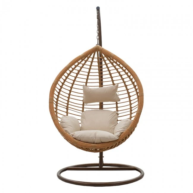 Nadim pakoworld garden swing hanging metal brown-pe natural-cushion beige