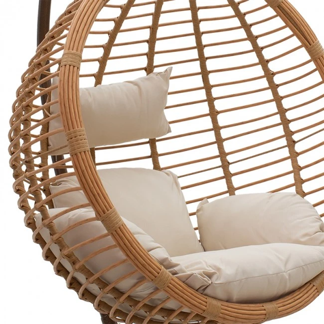 Nadim pakoworld garden swing hanging metal brown-pe natural-cushion beige