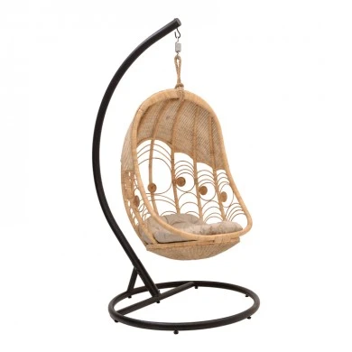 Labreone swing pakoworld rattan in natural color-black metal-beige cushion 82x82x200cm