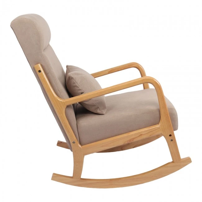 Κουνιστή πολυθρόνα Edeldy pakoworld γκρι-μπεζ ύφασμα με πόδι σε φυσική απόχρωση 102x66x99εκ