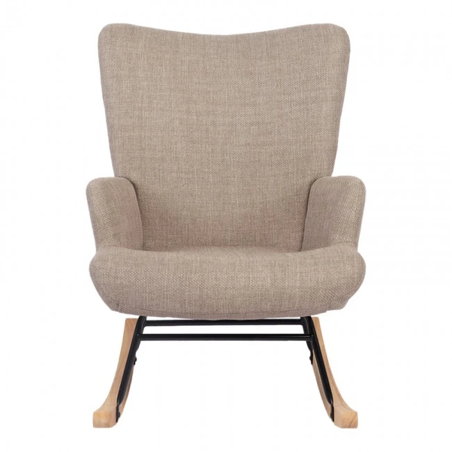 Κουνιστή πολυθρόνα Jianna pakoworld γκρι-μπεζ ύφασμα με πόδι σε φυσική απόχρωση 79x64x89εκ