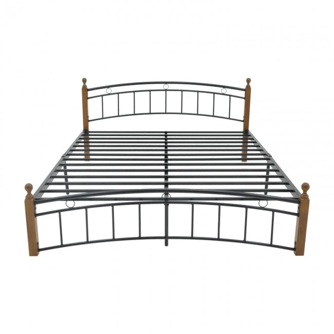 Queen size bed Clarive pakoworld walnut color wood-black metal 150x200cm