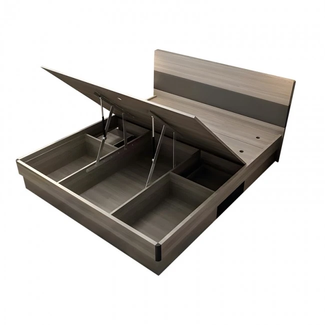 Double storage bed Daizy pakoworld light walnut-grey melamine 150x200cm