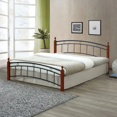 Queen size bed Clarive pakoworld walnut color wood-black metal 150x190cm