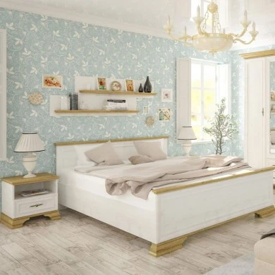 Double bed Jaden pakoworld color golden oak-white antique 160x200cm