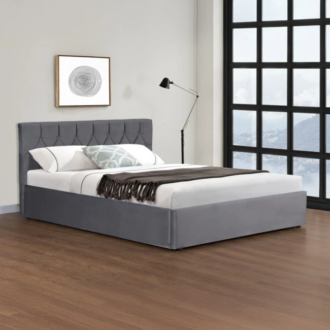 Kamaho pakoworld double bed, velvet, anthracite, with storage space, 160x200cm
