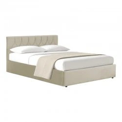 Kamaho pakoworld double bed, velvet, cream, with storage space, 160x200cm