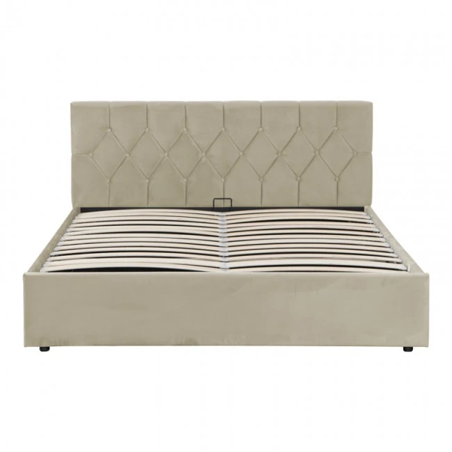 Kamaho pakoworld double bed, velvet, cream, with storage space, 160x200cm