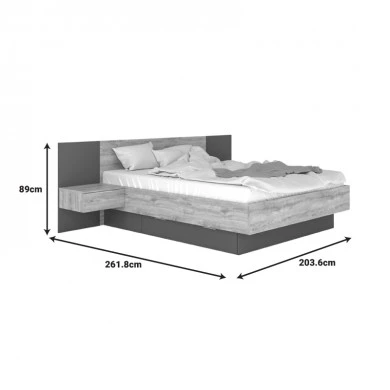 Kantri double bed pakoworld in sonoma - grey shade 160x200cm