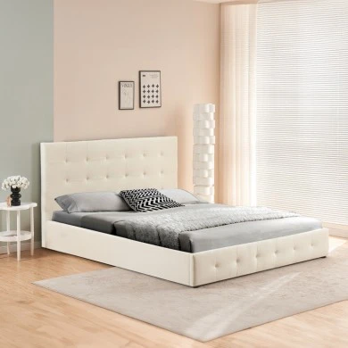 Double bed with storage space Cankere pakoworld cream pu 160x200cm