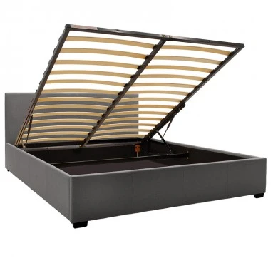 Double bed Norse pakoworld fabric with storage space in dark grey160x200cm