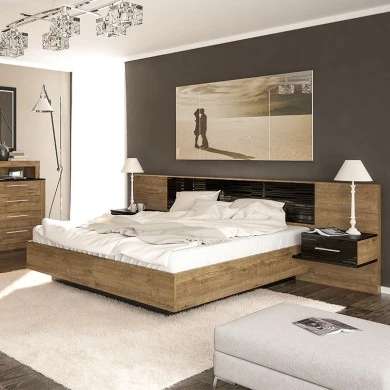 Double bed Romilly pakoworld color black gloss-walnut 160x200cm