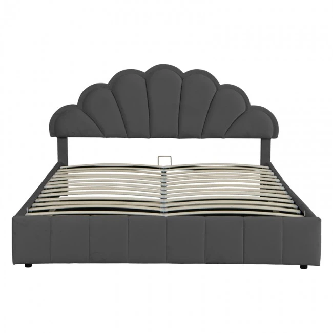 Double bed Wardie pakoworld velvet dark grey with storage 160x200cm