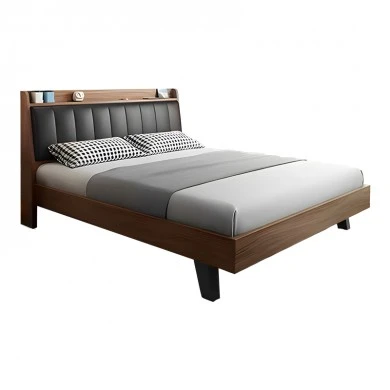 Frankly pakoworld double bed mdf-pu in walnut-black color 150x200cm