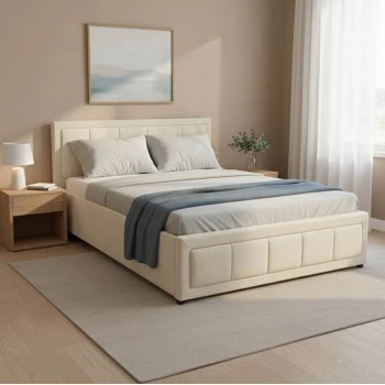 Huga pakoworld bed with storage space, beige fabric 120x200cm