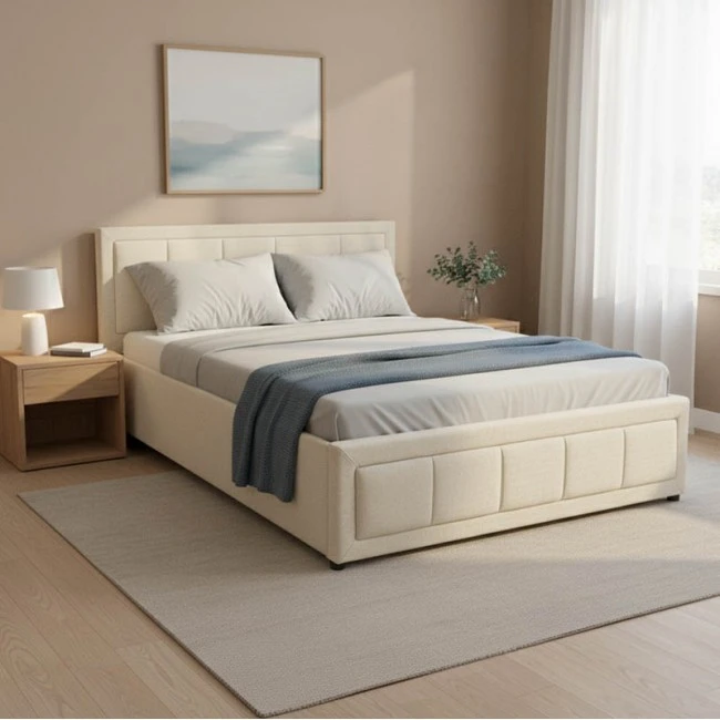 Huga pakoworld bed with storage space, beige fabric 120x200cm