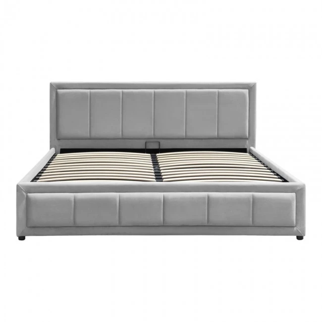 Huga pakoworld bed with storage space, velvet, grey 160x200cm